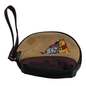 VTG Disney Pooh & Friends Coin Purse Brown Winnie the Pooh Eeyore Wristlet Pouch
